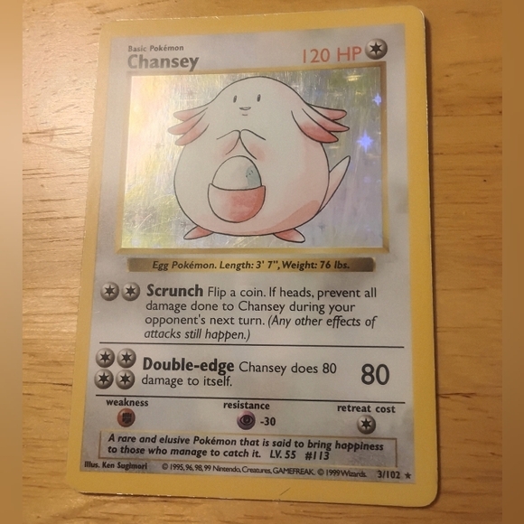 MP 1999 WOTC Shadowless Holo Chansey 3/102 Original Base Set Pokemon Card - Picture 3 of 8